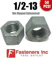 (Qty 50) 1/2-13 Low Carbon Grade 2 Finished Hex Nuts Hot Dipped Galvanized