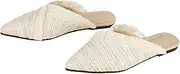 [NEUUGO] QEOSNBX Women'S Fringe Straw Flat Mules Closed Pointed Toe Slip-On Breathable Comfortable Walking Slipper Slide For Work Walking Casual Sandals