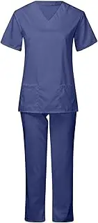 [Perfeclan] Women Scrubs Set Nurse Scrubs Comfortable Female Workwear Scrubs Top and Pants Nursing Uniforms Scrubs for SPA Operating Room