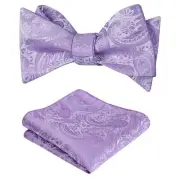Men Self-tied Paisley Bow Tie and Pocket Square Set Lilac