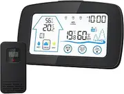 Backlight Touch Screen Digital Weather Station, Smart Temperature and Humidity Meter Weather Clock, with Temperature and Humidity Detection, Open/Close Window Reminder, Maximum and Minimum