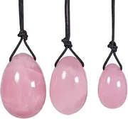 Natural Rose Quartz Crystal Massage Egg Set, 3 Pieces, Semi-Precious Stone, Pink