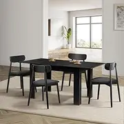 Oikiture 160cm Extendable Dining Table with 4X Dining Chairs PU Leather Black