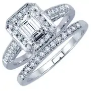 GIA Certified Diamond Bridal Set 2.25 Carat Emerald Cut 18k White Gold