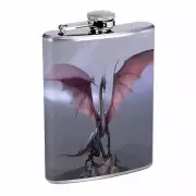 Dragons D34 Flask 8oz Stainless Steel Hip Drinking Whiskey Mythical Fantasy