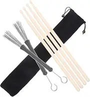 Kisangel 1 Set Percussion Drumsticks Set Maple Wooden Drumsticks Steel Wire Brush Non Slip Handle for Students Professionals for Various Drumming Styles