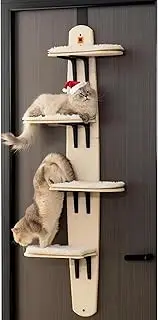 Cat Tree Tower, Door Hanging Cat Shelf, 4-Levels Versatile Cat Climber Shelves for Indoor Cats, Over The Door Cats Perch & Climber, Pet Jump Shelf, Cats Tree Doors Hanger Mounted Shelves