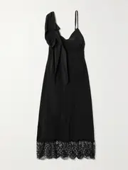 [Simone Rocha] Simone Rocha - Lace-trimmed Draped Crepe Midi Dress - Black - UK 4 UK 4 Black