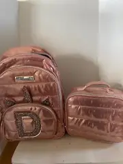 Justice Rose Gold Quilted Unicorn Initial D Backpack lunch tote pencil SHIPS NOW
