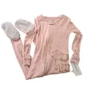 Carter’s Pink/ Gold Elephant Stars Footed girls pajama size 3T/Zipper