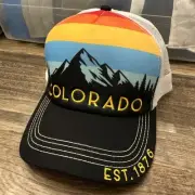 Colorado 1876 Strap Back Trucker’s Hat Baseball Cap Foam Mesh Black Stripes NEW