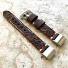 Dark Brown Embossed Handmade Leather Watch Strap Band for Fitbit Charge 4