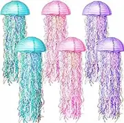 Novelty Place 6 Pack Jellyfish Paper Lanterns - Versatile Hanging Lantern Decor with Shiny Strips for Wedding, Kids Birthday, Mermaid Themes, Baby Showers & Under-the-Sea Parties (Pink, Green, Purple)