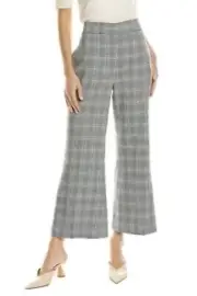 Rebecca Taylor Womans Pant Plaid Crop Flare Pants Size 00 white Black Blue