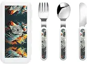 Abstract Animal Zebra 3 Piece Set For Camping Stainless Steel Flatware, Spoon, Fork, Knife, Ideal For Outdoor