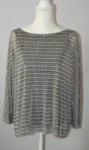 ROSE + OLIVE Mesh Overlay W/Under Tank Top Blouse Black White SZ M NWT