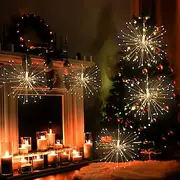 8pcs Firework Lights Christmas Decorations Starburst Total 800LEDs Copper Wire Fairy Twinkle Lights Plug in String Lights Remote Control 8 Modes Waterproof Sta