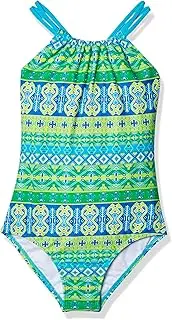 [Kanu Surf] Girls' Jasmine Beach Sport Halter One Piece Swimsuit, Mahina Green, 14