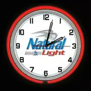19" Natural Light Beer Sign Red Double Neon Clock Man Cave Bar Game Room Garage