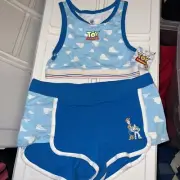 NWT Disney Pixar Toy Story Women's 2pc Sleep Set Sports Bra & Shorts Blue MEDIUM