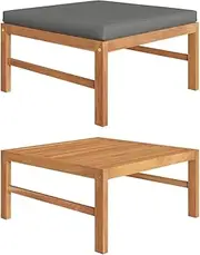 Teak Footrest with Dark Grey Cushion - Solid Wood Patio Ottoman, Garden Furniture, Outdoor Bench Seating for Pool, Porch, Deck with Storage