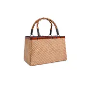 Nevenka Retro Womens Bamboo Handbag Handmade Large Tote Bag Wicker Basket Bag-Beige