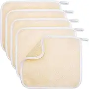 5-Piece Exfoliating Towel Set - Weave Bath Cloths for Gentle Face and Body Scrubbing - Perfect for Women and Men, Beige, 10.63 x 9.05 Inch
