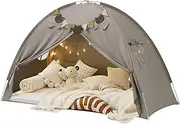 Twin Size Bed Tents with Stars Lights & Flags, Sleeping Tent for Twin Bunk Bed, Breathable Privacy Space Dream Tents Cottage Play Tent Portable & Foldable Teepee, for Indoor Room Floor, Grey