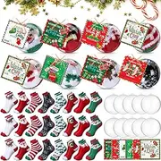 [Blosssound] 24 Pairs Christmas Fuzzy Socks for Girls Women Christmas Ball Socks DIY Gift Winter Warm Slipper Soft Fluffy Socks with Gift Boxes and Tags Xmas Holiday Winter Gifts Party Supplies, Red,