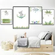 Canvas Prints Nursery Kids Watercolour Bunny Raccoon Balloon Floral DIY