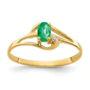 Solid 14k Yellow Gold 5x3mm Oval Simulated Emerald A CZ Ring
