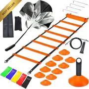 Speed Agility Training Set, 12-Rung Ladder, 10 Cones, Jump Rope, Resistance Band