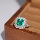 Asscher Cut 2CT Real Emerald Women's Halo Jewelry Ring 14K White Gold Finish