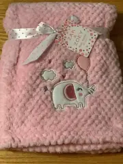 ZAK ZOEY BLANKET ELEPHANT PINK WAFFLE PRINT BALLOON CLOUDS HEARTS WHITE THICK