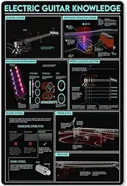 FEBIOAW Retro Vintage Metal Sign For Home Man Cave Garage Wall Decorations, Electric Guitar Knowledge 8x12 Inch