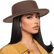 [XuoAz] Pork-Pie-Fedora-Hat Wide Brim Felt Flat-Top-Boater Hat for Men Women(Size:M)