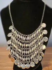 Erica Lyons $30 Layered Bib Statement Necklace Clear Silver Tone Adjustable