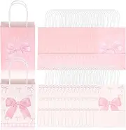 DJAPWPX 36 Pcs Pink Bow Party Favor Bags with Handle, Cute Present Candy Treat Bags, Decorative Goodie Pouch for Birthday Bachelorette Party Wedding