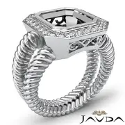 Diamond Engagement Ring Halo Bezel Emerald Cut Semi Mount 14k White Gold 0.35Ctw