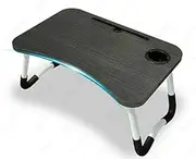 Laptop Stand Table Foldable Desk Computer Study Bed Adjustable Portable Cup Slot (Black)