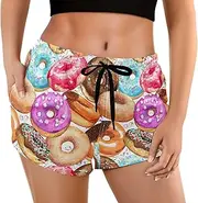 [visesunny] Donut Colorful Chocolate Marshmallow Board Shorts for Women Swim Comfy Beach Shorts Bathing Suit