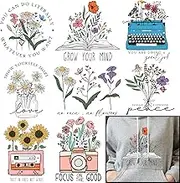 8 Sheets Vintage Flowers Iron On Transfers for T-Shirts - Flowers Htv Heat Transfer Vinyl Iron On Decals Patches Design - Iron On Stickers T-Shirts Clothing Hats Pillows Backpacks for Women Crafts