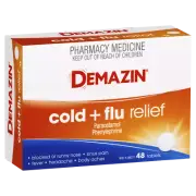 Demazin Cold + Flu Relief 48 Tablets Blocked or Runny Nose Fever Headache