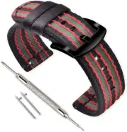 22mm 2 Piece Nylon Watch Strap Soft Casual Sports Embroidery Black*Red*Green 14