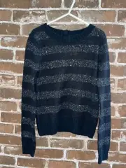 NWT GAP KIDS GIRLS 10 MIDNIGHT SPARKLE BLACK STRIPED SWEATER METALLIC THREAD