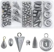Fishing Weights Assortment 75pcs Include Pyramid Sinkers Disc Split Shot Bullet Sinkers Saltwater Casting Surf Fishing Catfishing Weights Sinkers Kit with Tackle Box