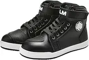 ILM Motorcycle Shoes for Men Black Waterproof Street Riding Protective Gear Breathable Powersport Anti-Slip Footwear with Ankle Support, Shift pad