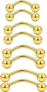 [Ocptiy] 20G 16G 14G 12G Eyebrow Rook Piercing Jewelry 316L Surgical Steel Vertical Lip Rings Belly Button Ring Curved Barbell Cartilage Helix Daith Earrings 6mm(1/4") 8mm(5/16") 10mm (3/8") 12mm(1/2")