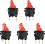 OTOTEC 5PCS Red LED 3-Pin Long-Handle Rocker Switch Round On-Off Rocker Toggle Switch 12V10A Suitable for Car Truck Ship Modification Switch