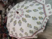 6.5 ft Patio Block Print White Umbrella Outdoor Garden Flower Print Wedding Deco
